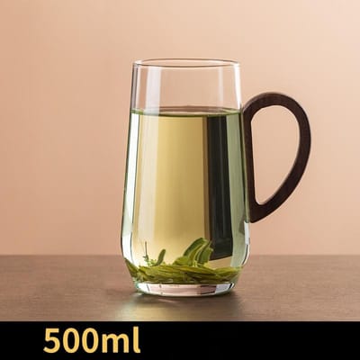 Draagbare 500ML Mok met Houten Handvat Transparante Glazen Kop Huishoudelijk Keukengerei Drinkware Bloementhee Kop Koffieware Thee-servies 500ml beige