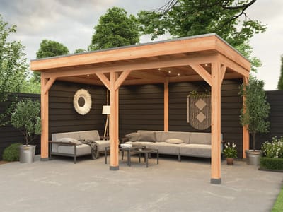 Douglas overkapping, 500 x 300, met zwarte achterwand en zijwand, Westwood Comfort Premium