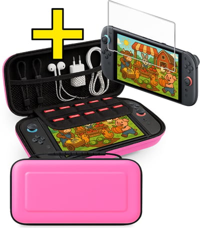 Hoes Geschikt voor Nintendo Switch 2 Case Hoesje Met Screenprotector - Bescherm Hoes Geschikt voor Nintendo Switch 2 Hoes Hard Cover - Roze