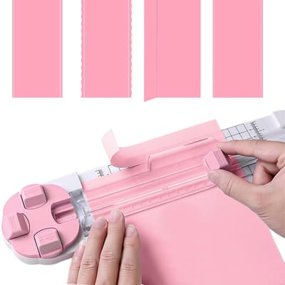 Dailygoods- Papiersnijder 4-in-1 - Fotosnijder - Snijmachine voor knutselpapier - Geperforeerd/golvend/rechthoekig mes - Meetlijn tot 90 graden - Roze