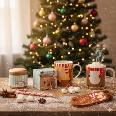 Hot Chocolate Cadeauset met Mok, Warme Sokken & Candy Cane – Rendier Gift Set voor Kinderen – Mini Warme Chocolademelk – Perfect Winter- & Kerstcadeau