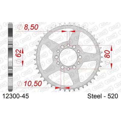 Stalen tandwiel Afam 520 45 dents