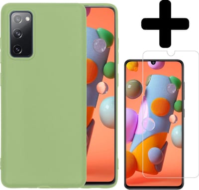 Hoesje - Met Screenprotector - Geschikt voor Samsung Galaxy A41 - Sterk & Shockproof - Back Cover - Siliconen Case - Telefoon Hoes - Telefoonhoesjes - Groen