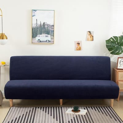 Stevige Jacquard Opvouwbare Bankbedhoes Ontworpen Voor Woonkamer Banken Zonder Armleuningen Elastisch Elastisch Spandex Materiaal Zachte Beschermhoezen S(length 120-150cm) marineblauwe kleur