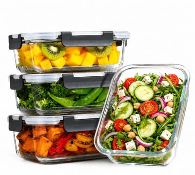 Five Stars® Glazen Vershoudbakjes - 4 Stuks - Meal Prep Bakjes - Luchtdichte Diepvriesbakjes - Met Deksel - 1040 ml