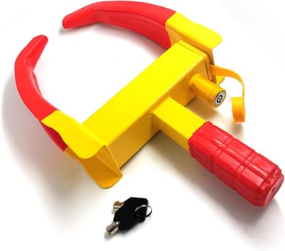 Wielklem - Parkeerklauw - Diefstalbeveiliging - Verstelbaar 9-gaats - 18-30 cm bandbreedte - Geel en rood