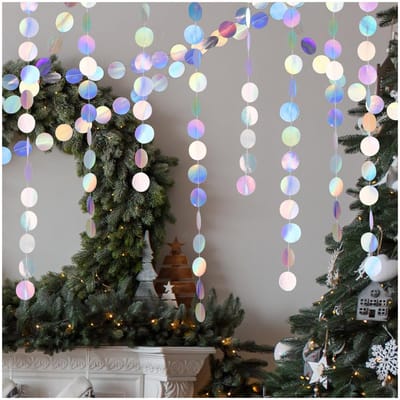 39 Ft Papier Girlande Glitzer Runde, 3Stück 4m Kleurrijke Glitzer Papier Circle Dots Girland, Hangende Iridescenterende Runde Girland, Papie Girlande Kleurrijke Deko voor feest, verjaardag
