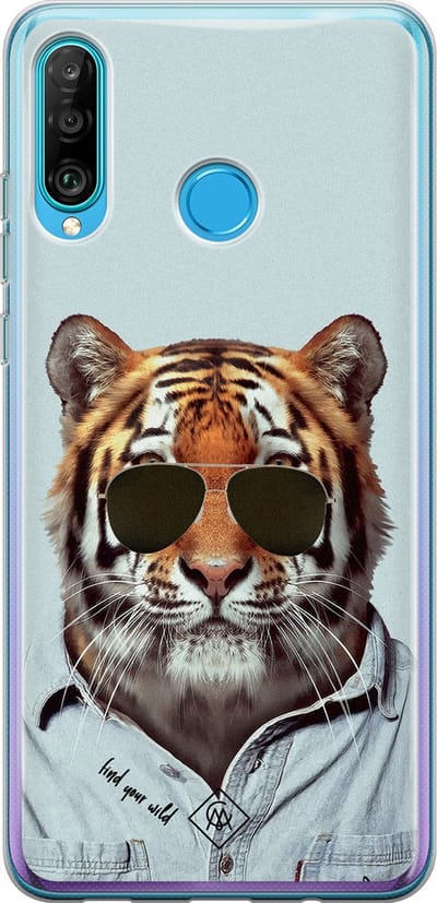 Casimoda® hoesje - Geschikt voor Huawei P30 Lite - Tijger Wild - Siliconen/TPU - Soft Case - Blauw - Tijger
