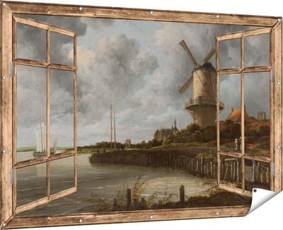 Gards Tuinposter Doorkijk De Molen bij Wijk bij Duurstede - Jacob van Ruisdael - 180x120 cm - Tuindoek - Tuindecoratie - Wanddecoratie buiten - Tuinschilderij