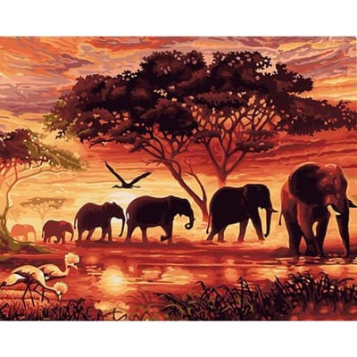 Diamant schilderij olifant groep & zonsondergang diamant strass borduurwerk kruissteek woondecoratie 20X30CM black