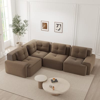MODENUIT Hoekbank Modulair - Antislip Voeten En Brede Armleuningen - Voor Woonkamer En Kantoor - Cord Bruin