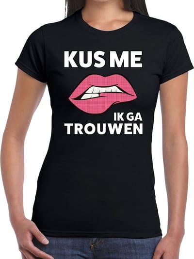 Kus me ik ga trouwen t-shirt zwart dames - feest shirts dames - vrijgezellenfeest kleding S
