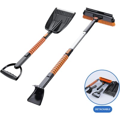 Grattoirs à glace 5 en 1 pour voiture, brosse à neige évolutive, pelle à neige avec poignée en mousse, tête de brosse pliable à 180 degrés 5in1 orange