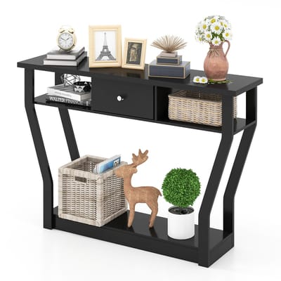 COSTWAY Consoletafel met lade en plank, haltafel van hout, entreetafel, bijzettafel voor ingang, woonkamer slaapkamer 120 x 30 x 81 cm