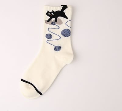 Dames sokken - wit - zwart - leuke print kat - 36 - 40 - cadeau voor haar - geschenk vrouwen - Kerst cadeau - verjaardagscadeau - gift