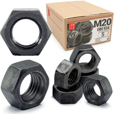 LUN FIX - Zeskantmoer M20 - 5 stuks - DIN 934 - Sterkte 6 - Regelgewinde - metrische moer voor schroefdraadbouten