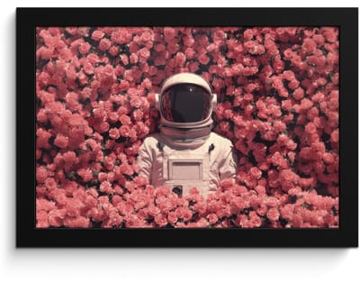 Poster in lijst - Fotolijst 30x20 cm - Posters - Bloemen - Roze - Astronaut - Posterlijst zwart - Decoratie - Wanddecoratie woonkamer - Muurdecoratie slaapkamer