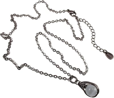 Cabelketting met Grijswitte Kattenoogsteen Hanger, Ketting met Hanger Dames, RVS - Verstelbaar 45-50cm - Handgemaakt dood esde2