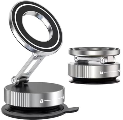 Aluminium Magnetische Auto Telefoonhouder met Vacuüm Zuignap – 360° Draaibaar – Opvouwbaar Design – Sterke Magnetische Absorptie – Voor Dashboard & Voorruit