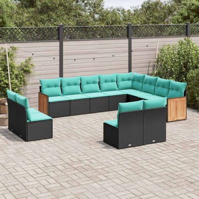 vidaXL - 12-delige - tuinbankset - met - kussens - van - zwart - polyrotan