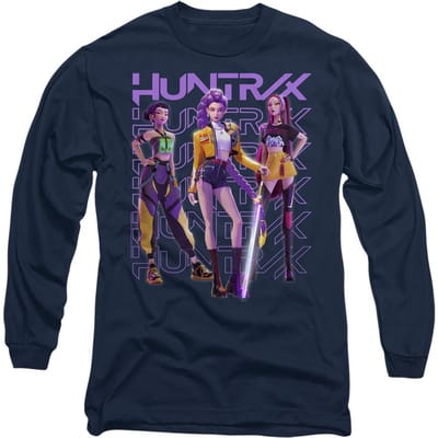 K-Pop Demon Hunters Unisex Huntr/X Group Shot T-shirt met lange mouwen voor volwassenen (Marine)
