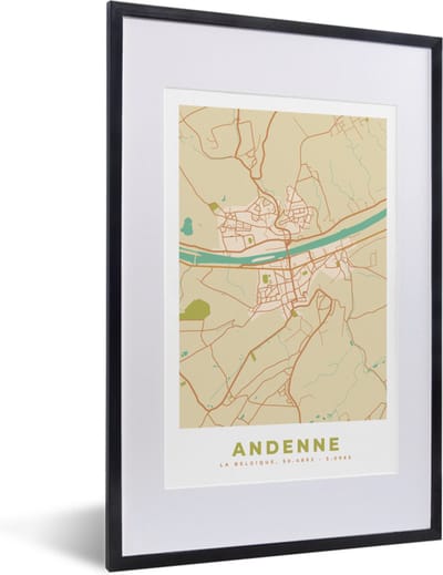 Fotolijst incl. Poster - België - Kaart - Andenne - Stadskaart - Plattegrond - 40x60 cm - Posterlijst