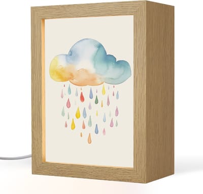 Nachtlampje 15x20 cm - Kinder lampje - Wolk - Regen - Watercolor - Kleurrijk - Tafellamp kinderkamer - Slaapkamer lamp - Bedlamp kinderen - Kinderlampje stopcontact - Wandlamp babykamer - Nachtlampjes