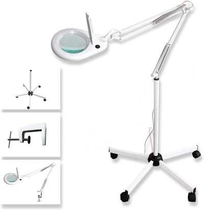 Vergrootglas Met Standaard - Loep Met Licht - Precisiewerk & Hobby - 5 Dioptrie Lens - 154cm Max Hoogte - Wit