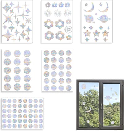 Raamstickers voor Vogels - Bescherming tegen Botsingen, 139 Stuks, Transparant | Herbruikbare PVC Cirkel, Bloem en Ster Vormen in 3cm, 4cm en 5cm, Prismatische Stickers voor Ramen, Deuren en Balkons