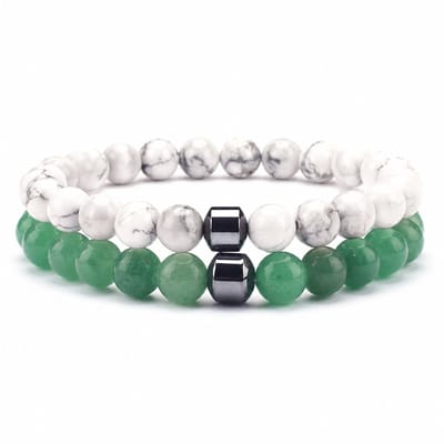 XYZ Goods Armband Heren Groen & Wit - Aventurijn & Howliet - 2 Stuks - Natuursteen - 19CM