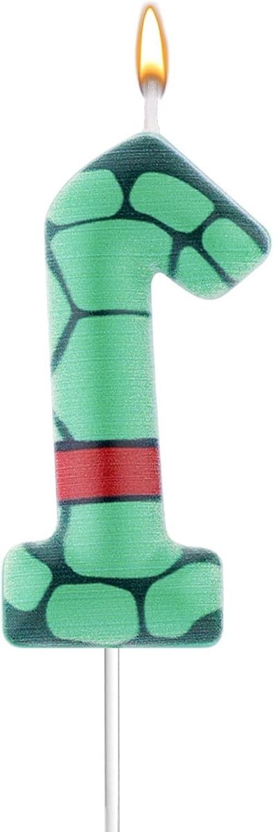 Verjaardagscadeaus met Schildpad Thema, Groene en Rode Kaarsen, Paraffine Kaarsen voor Feestdecoraties en Cijfers (Nummer 1)