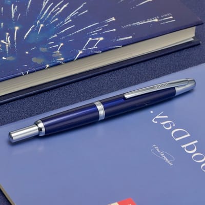 Drukvulpotlood met Fijne Nib, Donkerblauw, Inclusief Inktconverter en Luxe Metalen Doos - Perfect voor Schrijven en Tekenen