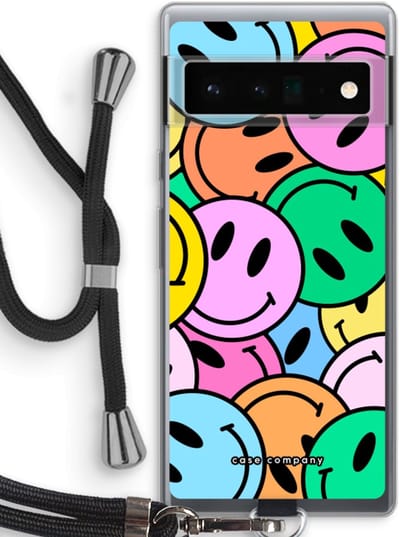 Case Company® - Hoesje met koord geschikt voor Google Pixel 6 Pro hoesje met Koord - Smiley N°1 - Telefoonhoesje met Zwart Koord - Bescherming aan alle Kanten en Over de Schermrand