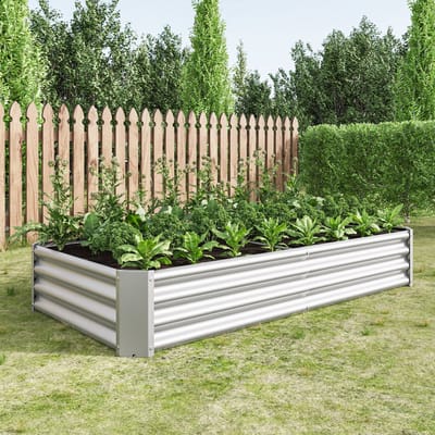 MODFU Verhoogde Plantenbak - Open Onderkant - Golfplaat Staal - Verzinkt - Zilver - 180 X 91 X 30 Cm