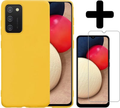Hoesje - Met Screenprotector - Geschikt voor Samsung Galaxy A02s - Sterk & Shockproof - Back Cover - Siliconen Case - Telefoon Hoes - Telefoonhoesjes - Geel