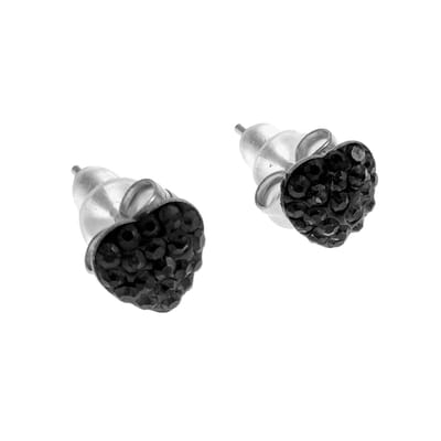 Oorstekers Hart met Zwarte Cubic Zirkonia, Hartvormige Oorbellen, Oorknopjes 7 x 6 mm, Roestvrij Staal – Dames