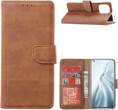 Hoesje Geschikt voor Xiaomi Mi 11 Hoesje - Mi 11 bookcase cover met Pasjeshouder - Bruin