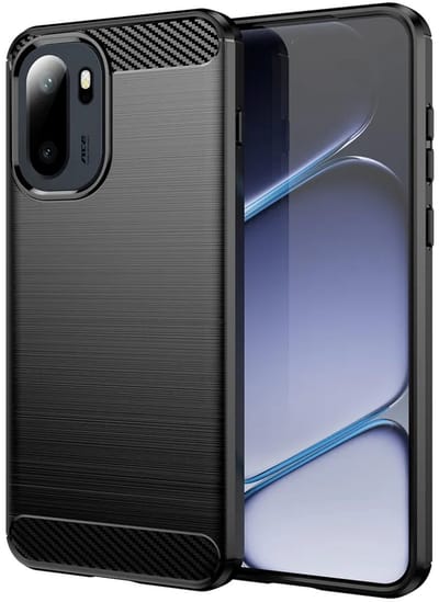 MobyDefend Hoesje - Geschikt voor OnePlus 15R - TPU Backcover - Geborstelde Metaal & Carbon-Look - Zwart