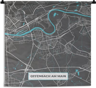 Wandkleed - Wanddoek - Kaart – Plattegrond – Stadskaart – Offenbach am Main – Duitsland – Blauw - 180x180 cm - Wandtapijt