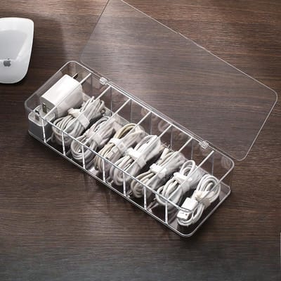 De Transparante Plastic Datakabel Opbergdoos Huishoudelijke Kabel Mobiele Telefoon Oplader Oplaadkabel Afwerkingsdoos Verdeelde Rasterdoos 26x9x5.5cm transparant