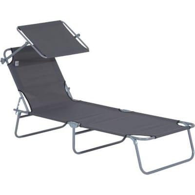 Ligstoel - Outsunny - Opvouwbaar - Verstelbare zonbescherming - Grijs metaal 187x58x36 cm grijs
