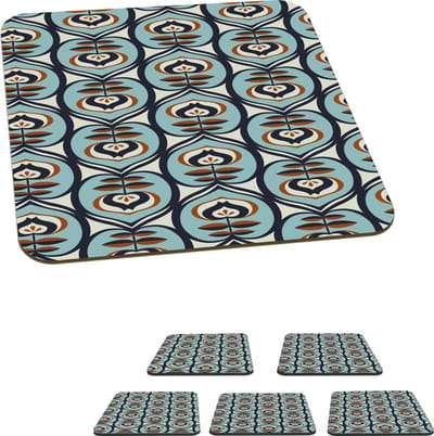 Onderzetters voor glazen - Retro - Bloem - Patronen - 10x10 cm - Glasonderzetters - 6 stuks