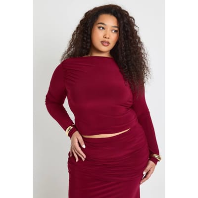boohoo Dames Plus Gerimpelde Detail Lange Mouw Top | Bessen | Maat: 44