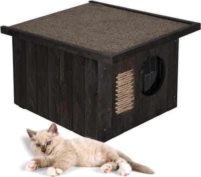 SNJY® Kattenhuis voor Buiten - Kattenhok - Kattenbak - Dierenhuis - 58D x 49,5B x 36H cm - Zwart