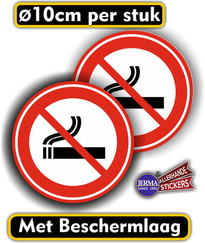 Jerma - Roken verboden - Sticker - set 2 st - Ø 10 cm - Weerbestendig - Zelfklevend - Krasbestendig