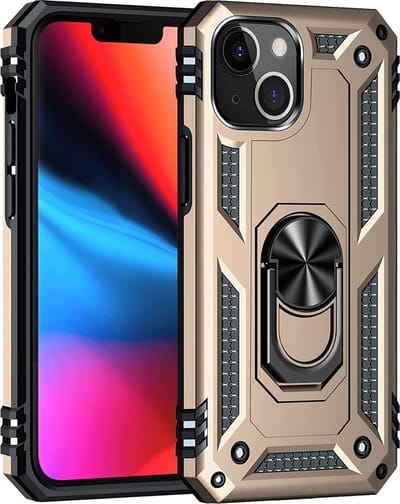 Ring Armor hoesje Geschikt voor iPhone 13 - Goud - Draaibare standaard - Magneet - ZT Accessoires