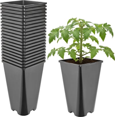 Garronda Set van 20 hoge vierkante kunststof kweekpotten met drainagegaten voor tuin (Zwart, 13,5 x 13,5 x 23 cm (3L)) GD-KW-HS