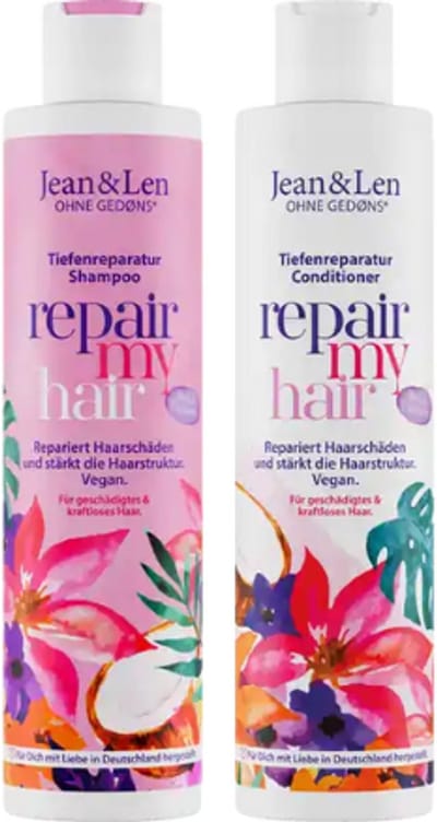 Jean & Len Repair Shampoo + Conditioner Kokosolie & Macademia | 2x 300ml - Combi-verpakking | Vegan Repair Haarshampoo & Conditioner