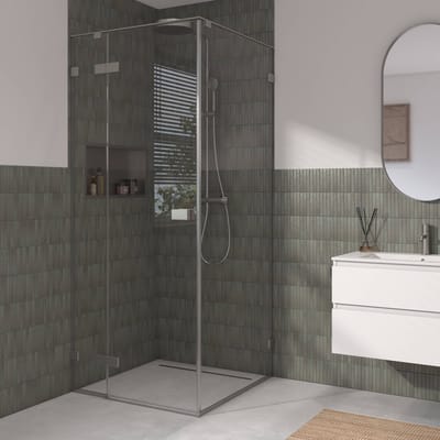 Saqu Parro douchecabine met draaideur incl. antikalk 90x90x210cm geborsteld grijs
