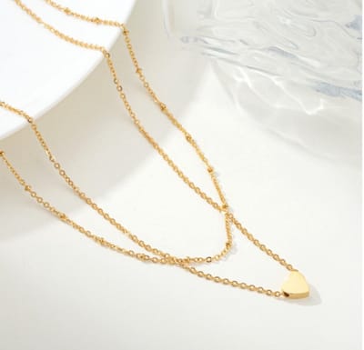 La Rosa Princesa Luxe Ketting Dames GoudKleurig Hartjes dubbele Laag- Premium Stainless Steel Jverguld met Hartjes – 40.5 cm + Verlengstuk